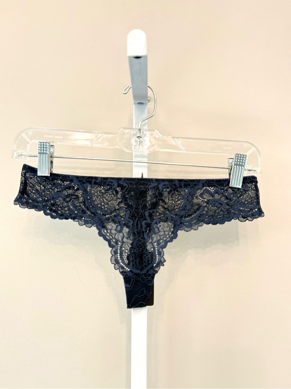 Samantha Chang New York SC447313 All Lace Thong Navy Blue Floral Lace Size S NWT